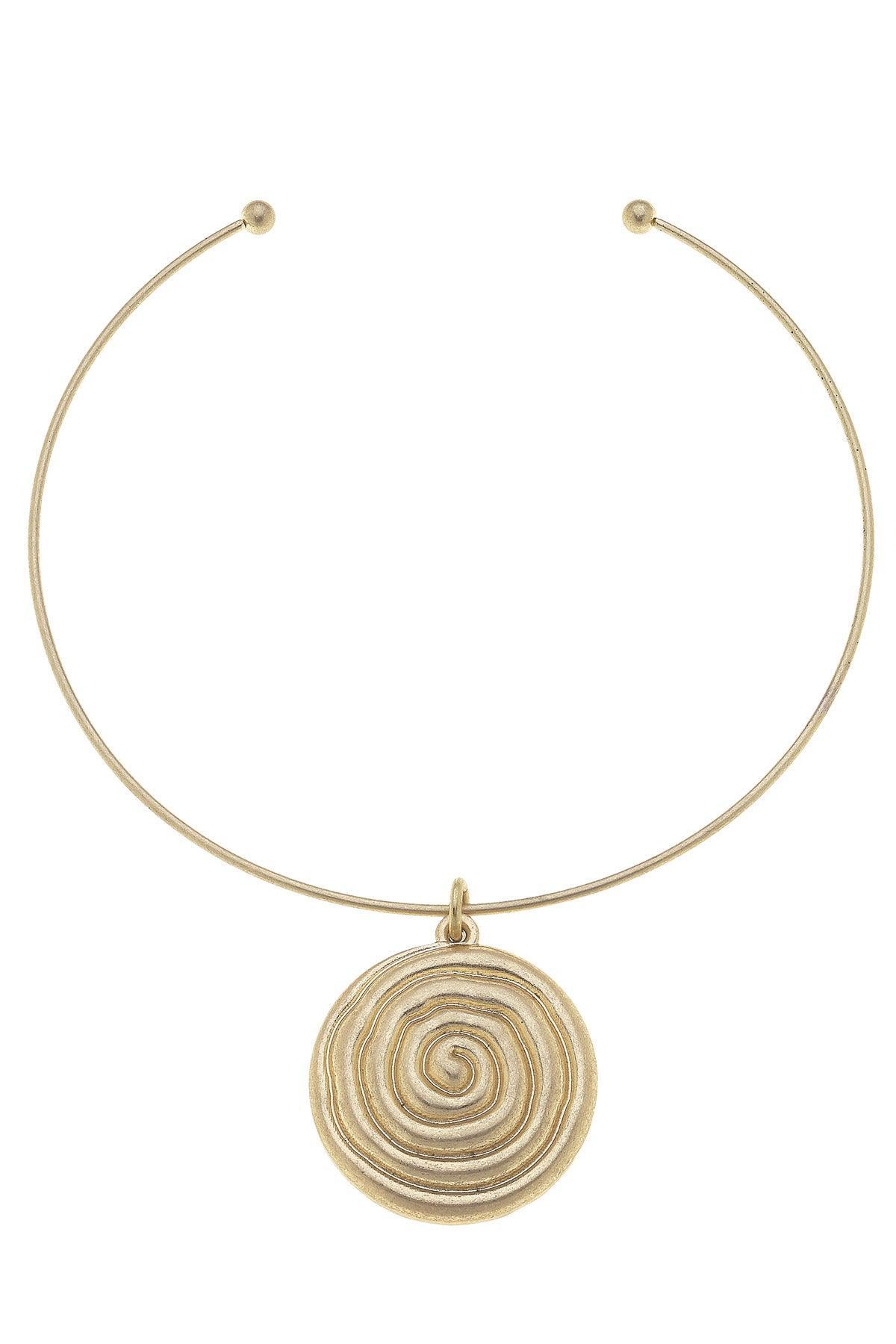 Andrea Statement Swirl Choker Necklace in Satin Gold - FINAL SALE