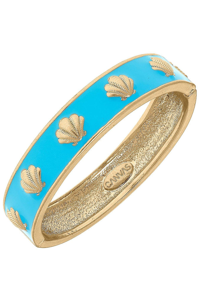 Andrina Seashell Enamel Hinge Bangle in Blue - Canvas Style