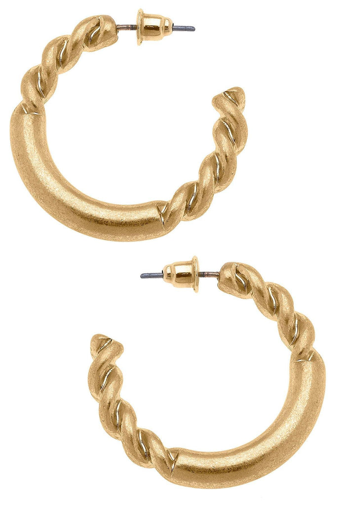 Anne Twisted Metal Hoop Earrings in Worn Gold - Canvas Style