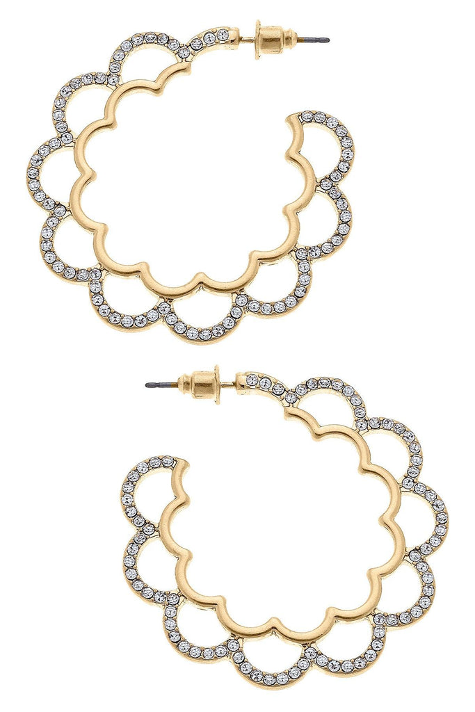 Ari Pavé Scalloped Hoop Earrings in Worn Gold - Canvas Style