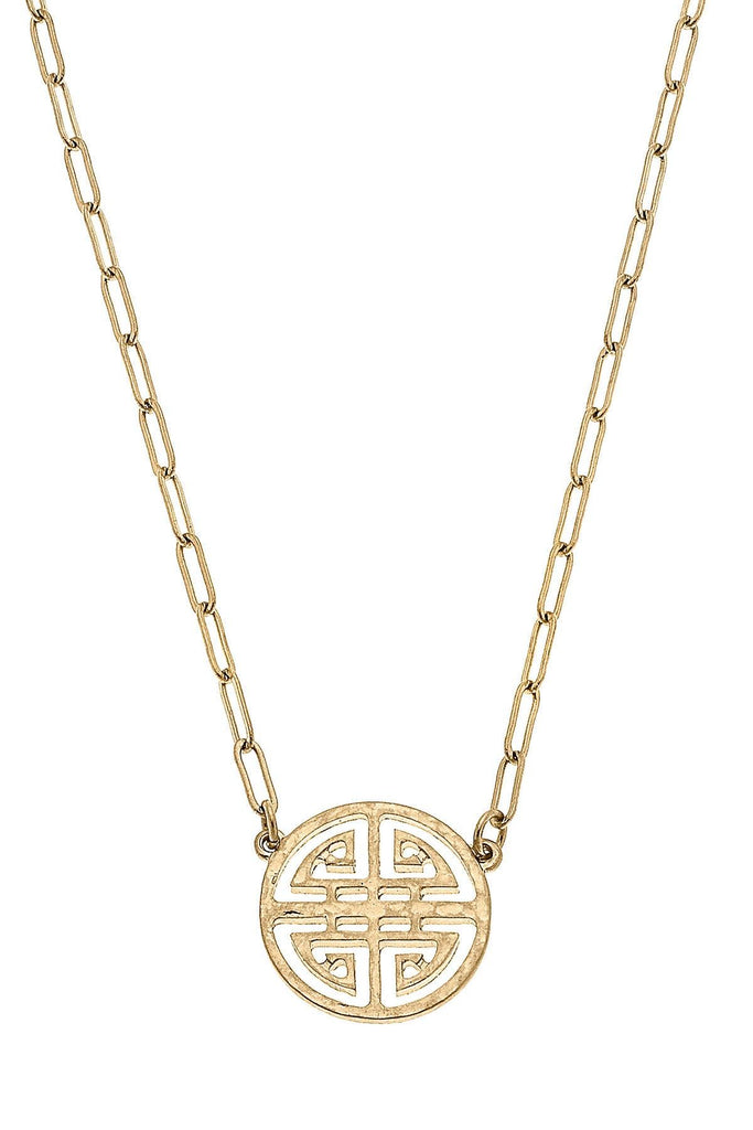 Aria Greek Keys Necklace in Worn Gold - Canvas Style