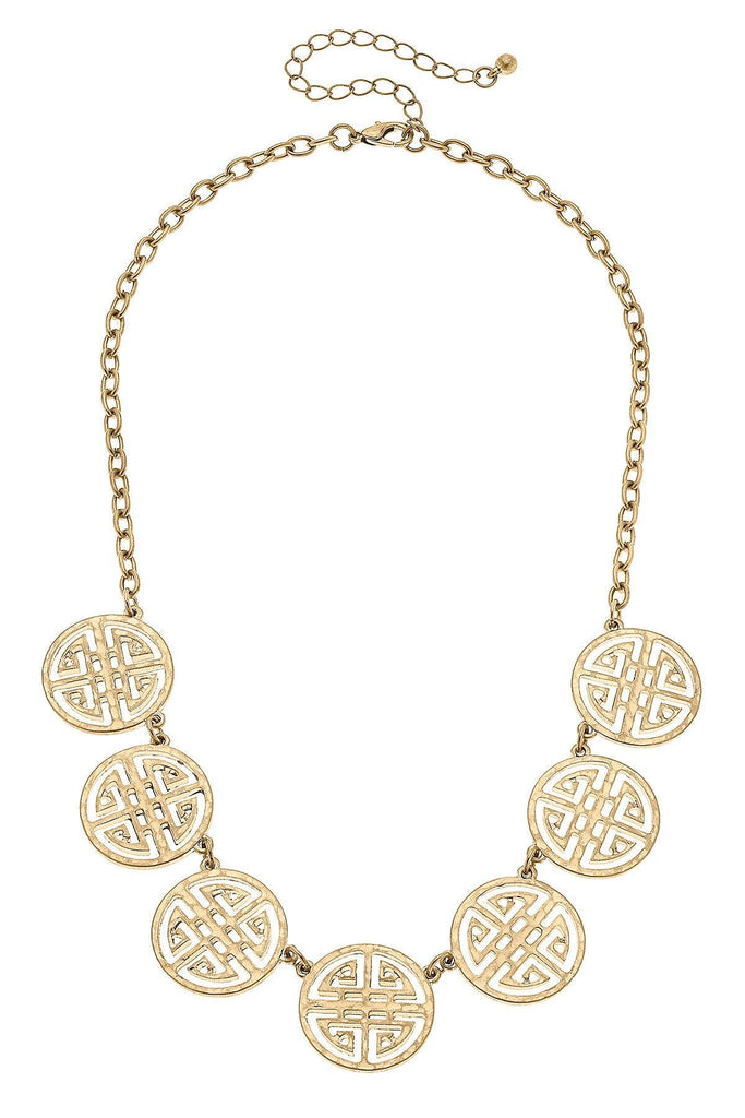 Aria Linked Greek Keys Necklace in Worn Gold - Canvas Style