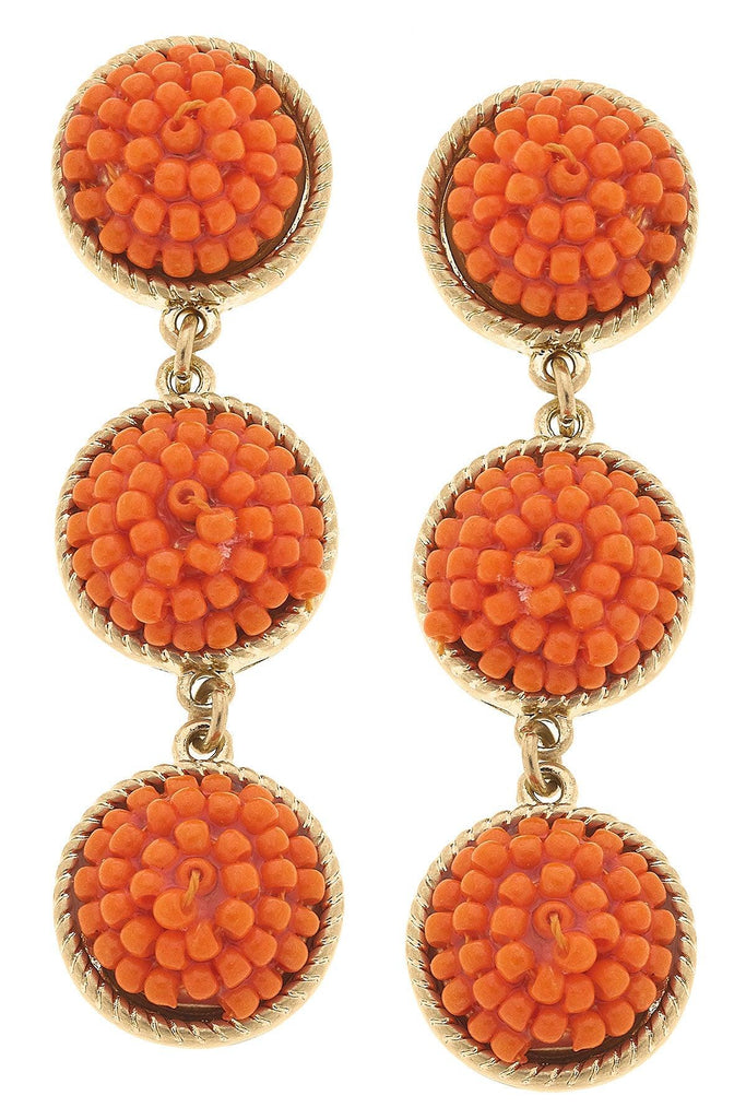 Ariel Beaded Linked Circle Drop Earrings in Orange - Canvas Style