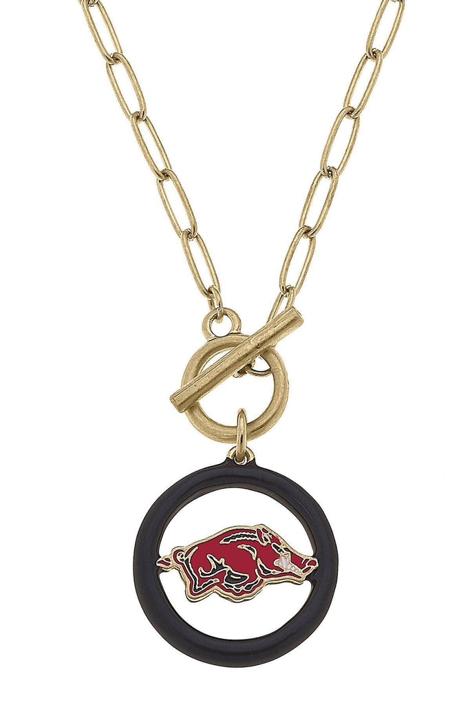 Arkansas Razorbacks Enamel Logo T-Bar 16" Necklace - Canvas Style