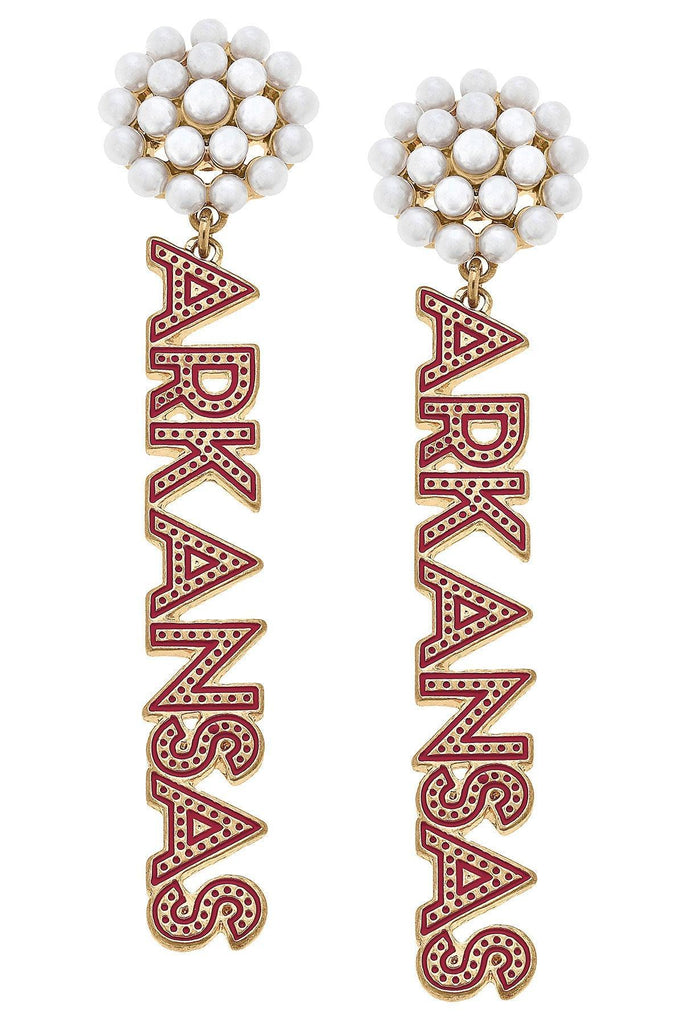 Arkansas Razorbacks Pearl Cluster Dotted Enamel Drop Earrings - FINAL SALE - Canvas Style