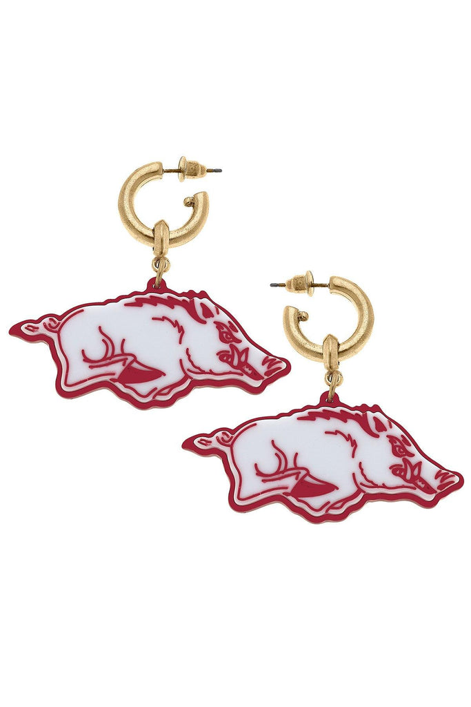 Arkansas Razorbacks Resin Logo Drop Hoop Earrings - Canvas Style