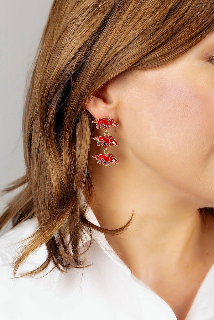 Arkansas Razorbacks Triple Drop Enamel Earrings - Canvas Style