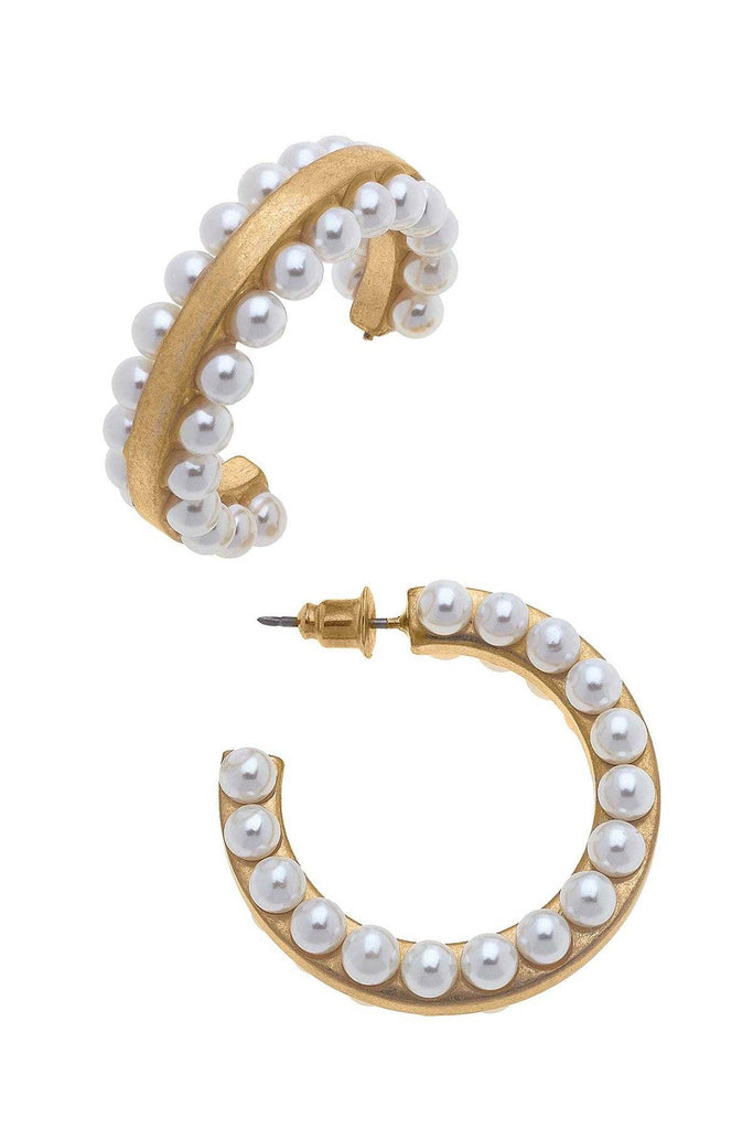 Ashlynn Pearl-Studded Hoop Earrings in Ivory - Canvas Style