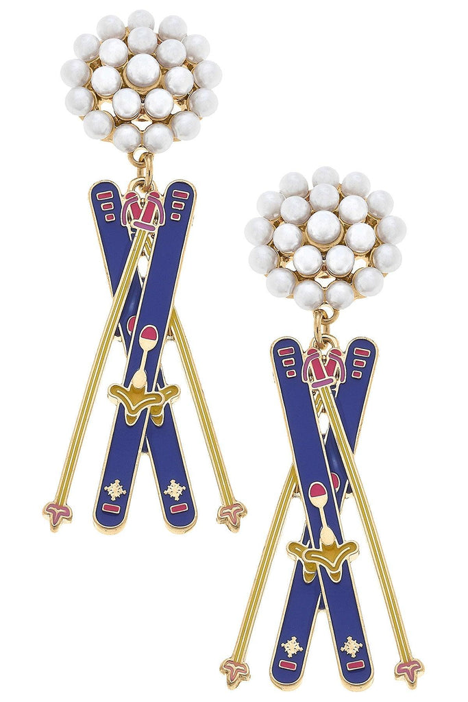 Aspen Ski Pearl Cluster Enamel Earrings - Canvas Style