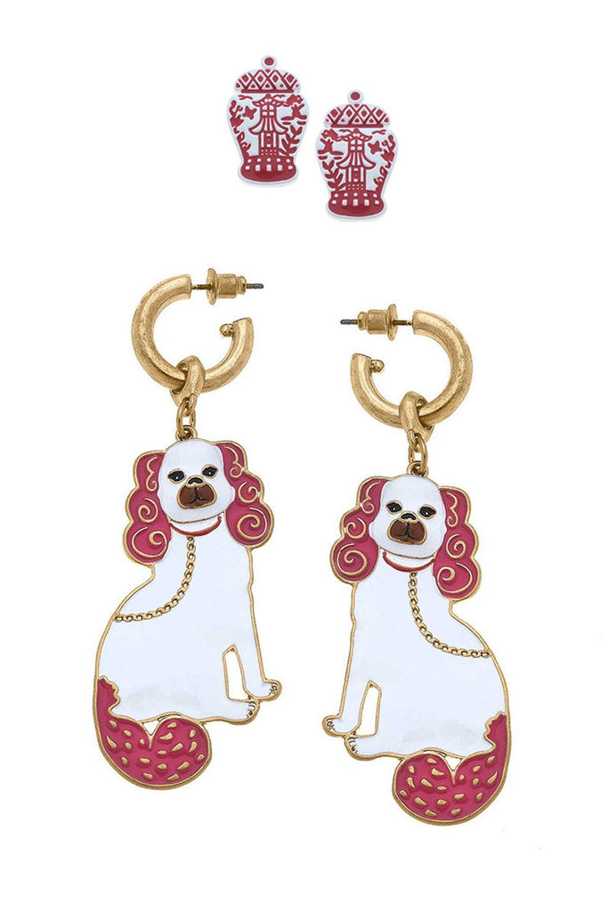 Aubree Pagoda Ginger Jar Stud and Coco Staffordshire Dog Earring - Canvas Style