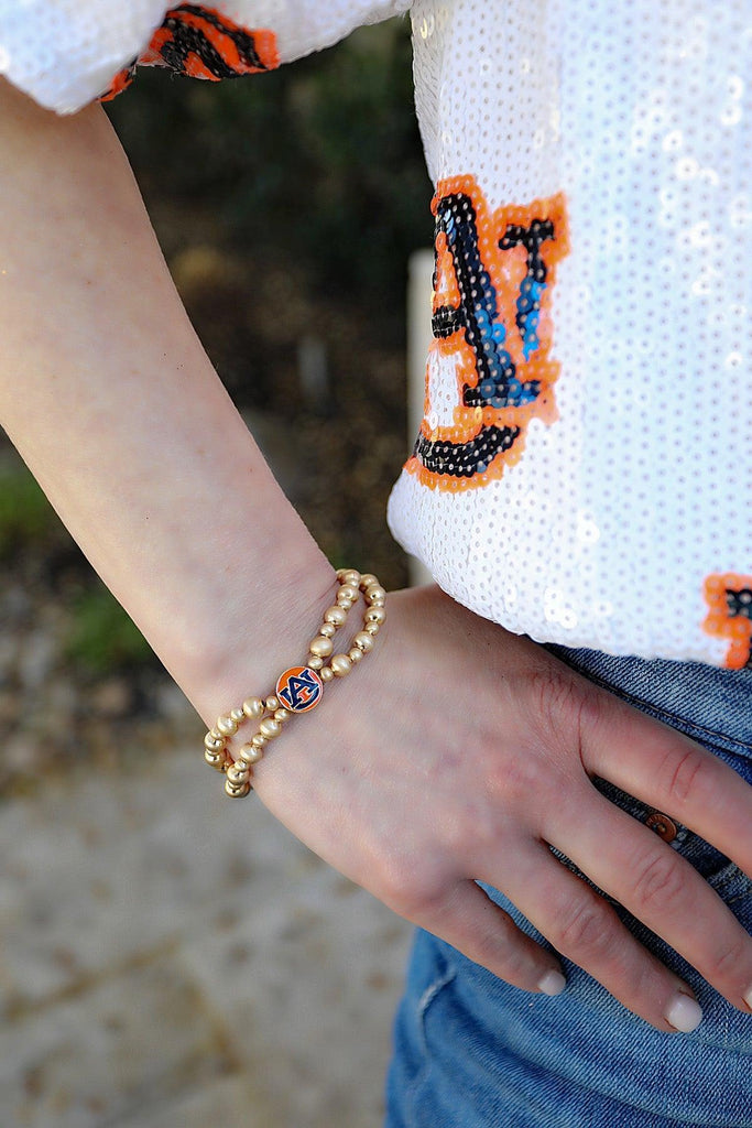 Auburn Tigers 2-Row Ball Bead Stretch Bracelet - Canvas Style