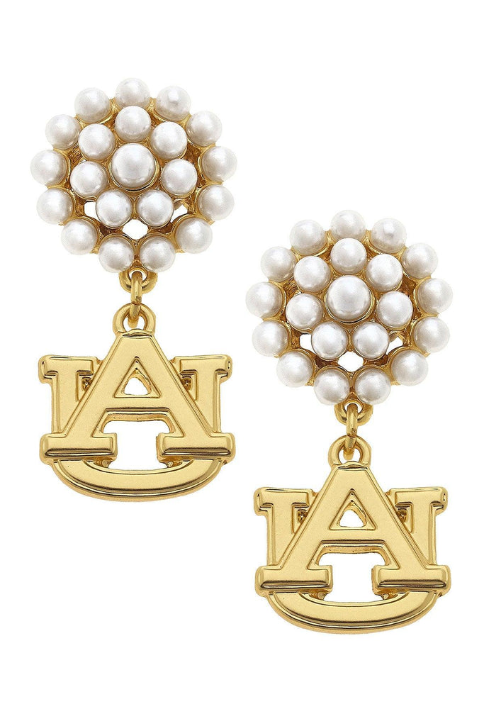 Auburn Tigers Pearl Cluster 24K Gold Plated Logo Earrings - Canvas Style