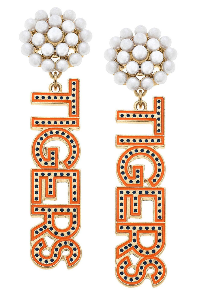 Auburn Tigers Pearl Cluster Dotted Enamel Drop Earrings - FINAL SALE - Canvas Style