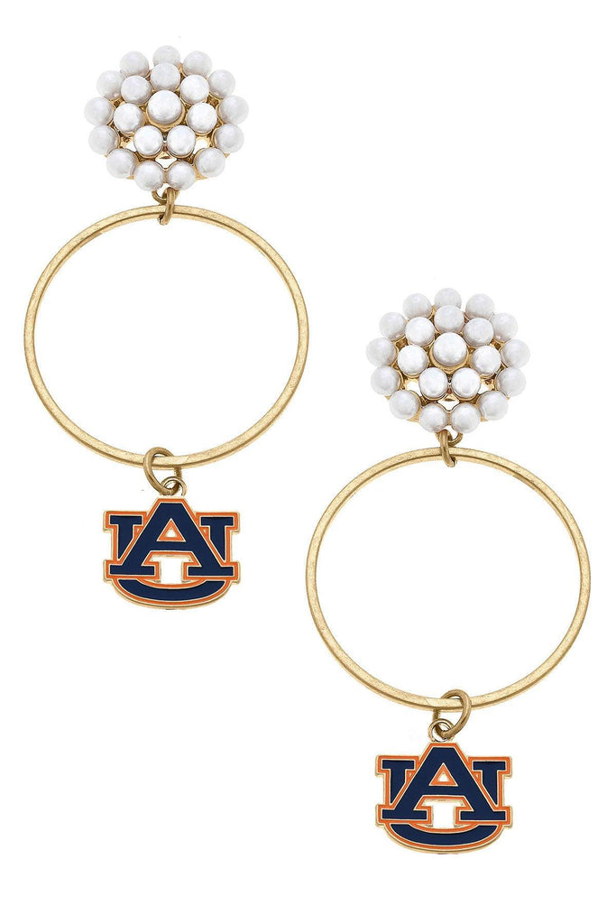 Auburn Tigers Pearl Cluster Enamel Hoop Earrings - FINAL SALE - Canvas Style