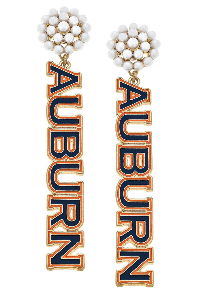Auburn Tigers Pearl Cluster Outline Enamel Drop Earrings - Canvas Style