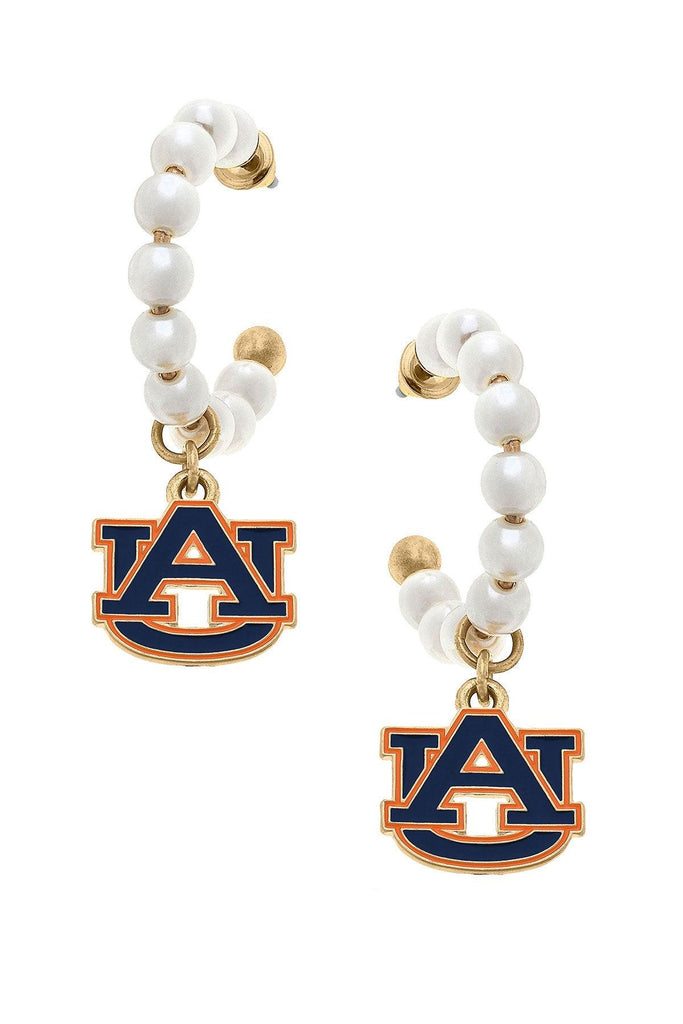 Auburn Tigers Pearl Hoop Enamel Drop Earrings - Canvas Style
