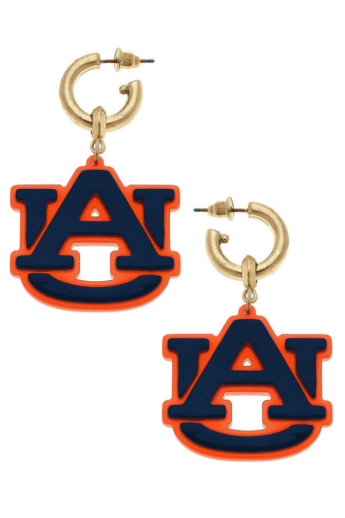 Auburn Tigers Resin Logo Drop Hoop Earrings - Canvas Style