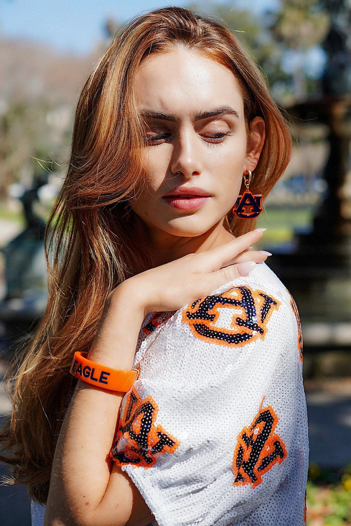 Auburn Tigers Resin Logo Drop Hoop Earrings - Canvas Style