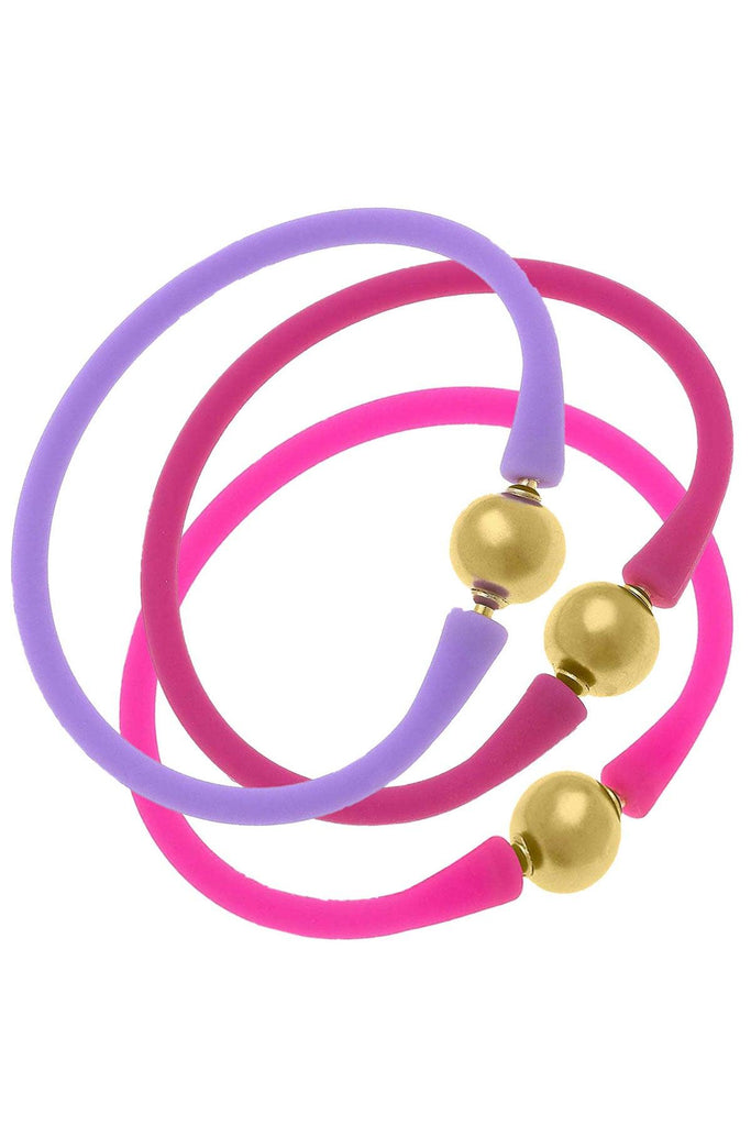 Bali 24K Gold Bracelet Azalea Stack in Magenta, Lavender & Neon Pink - Canvas Style