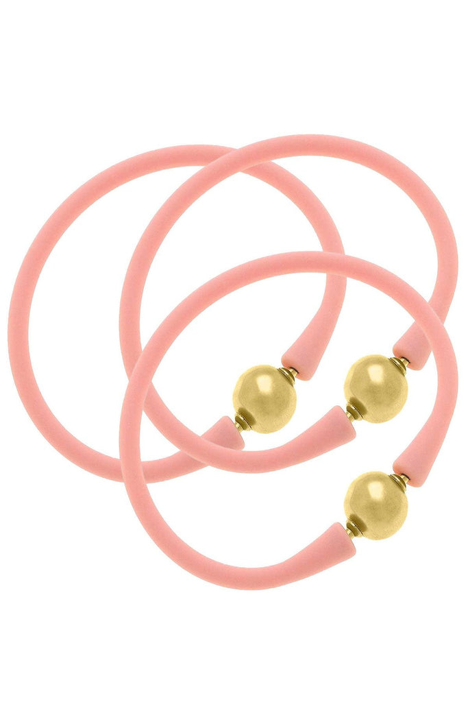 Bali 24K Gold Bracelet Set of 3 in Light Pink - Canvas Style