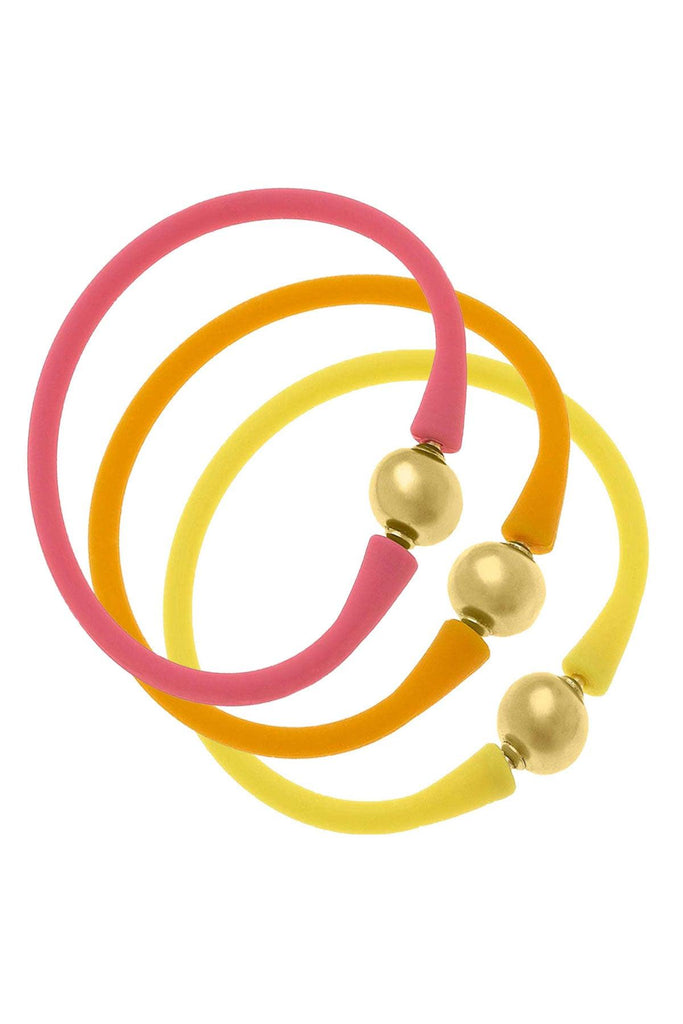 Bali 24K Gold Bracelet Set of 3 in Pink, Cantaloupe & Yellow - Canvas Style