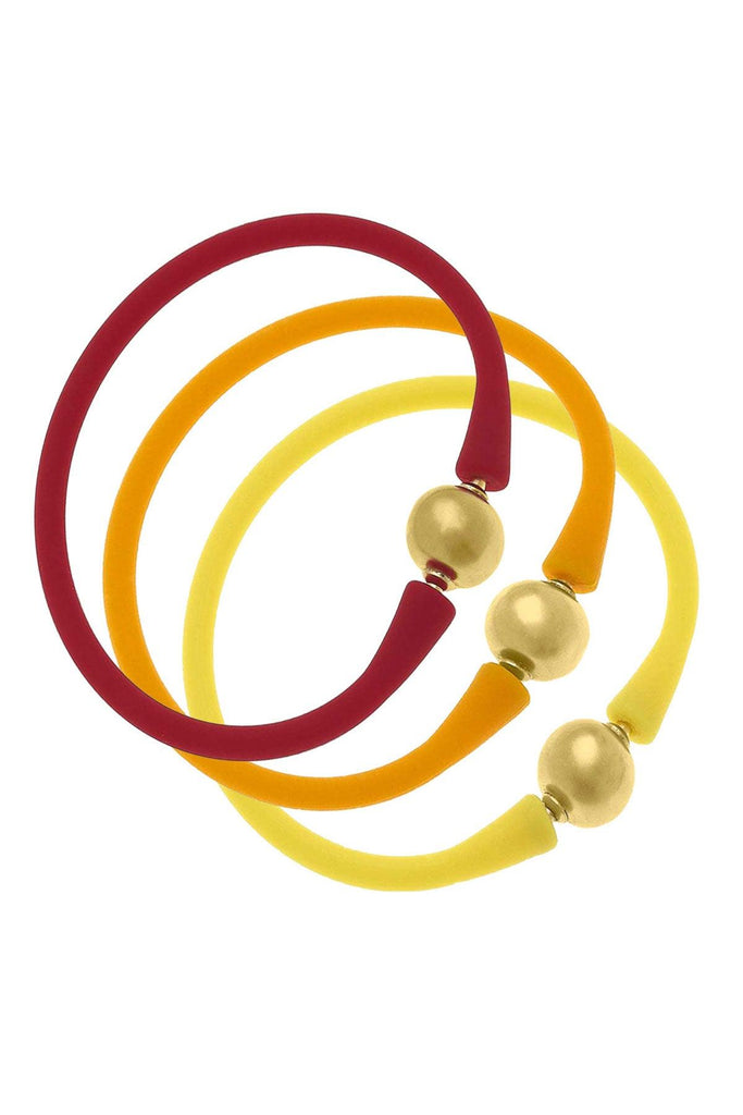 Bali 24K Gold Bracelet Set of 3 in Red, Cantaloupe & Yellow - Canvas Style