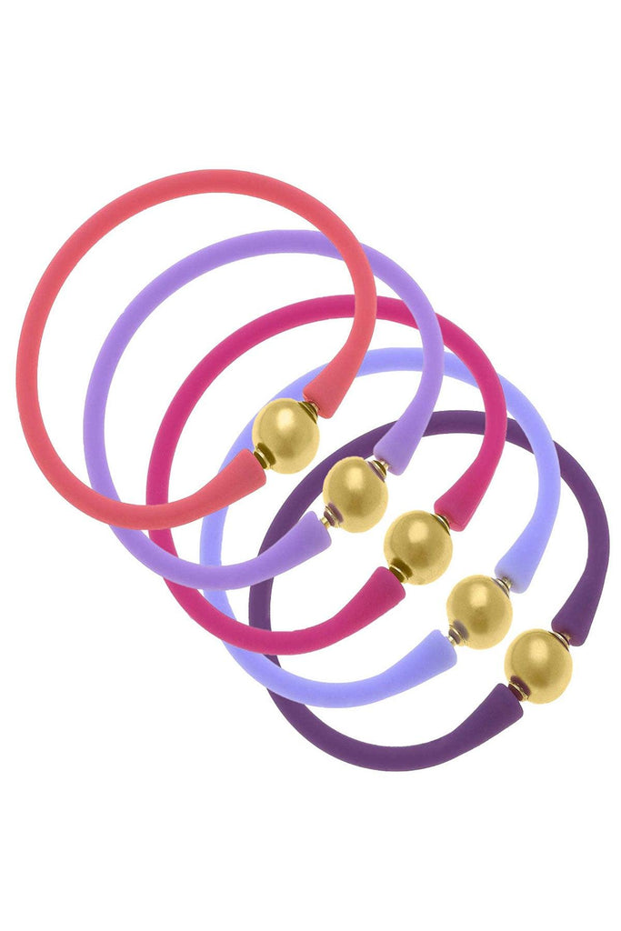 Bali 24K Gold Bracelet Set of 5 in Purples & Pinks - Canvas Style