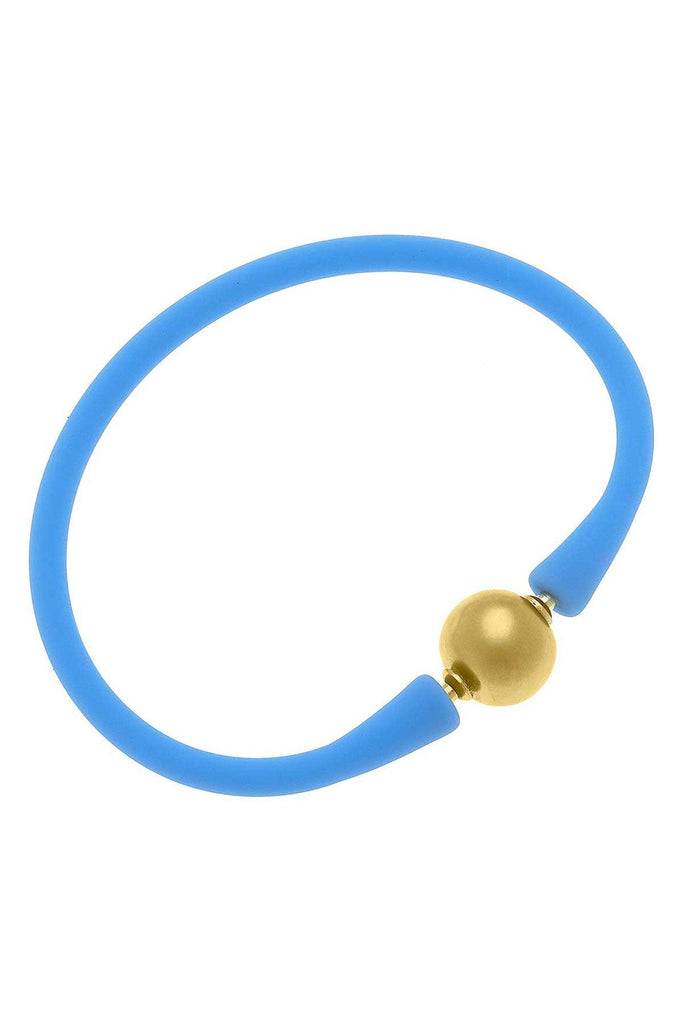 Bali 24K Gold Plated Ball Bead Silicone Bracelet in Aqua - Canvas Style