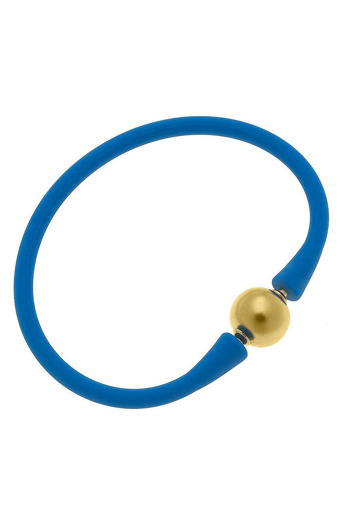 Bali 24K Gold Plated Ball Bead Silicone Bracelet in Blue - Canvas Style