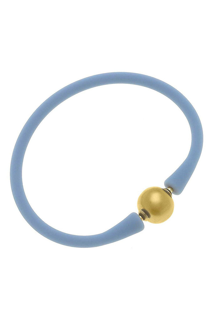 Bali 24K Gold Plated Ball Bead Silicone Bracelet in Blue Grey - Canvas Style
