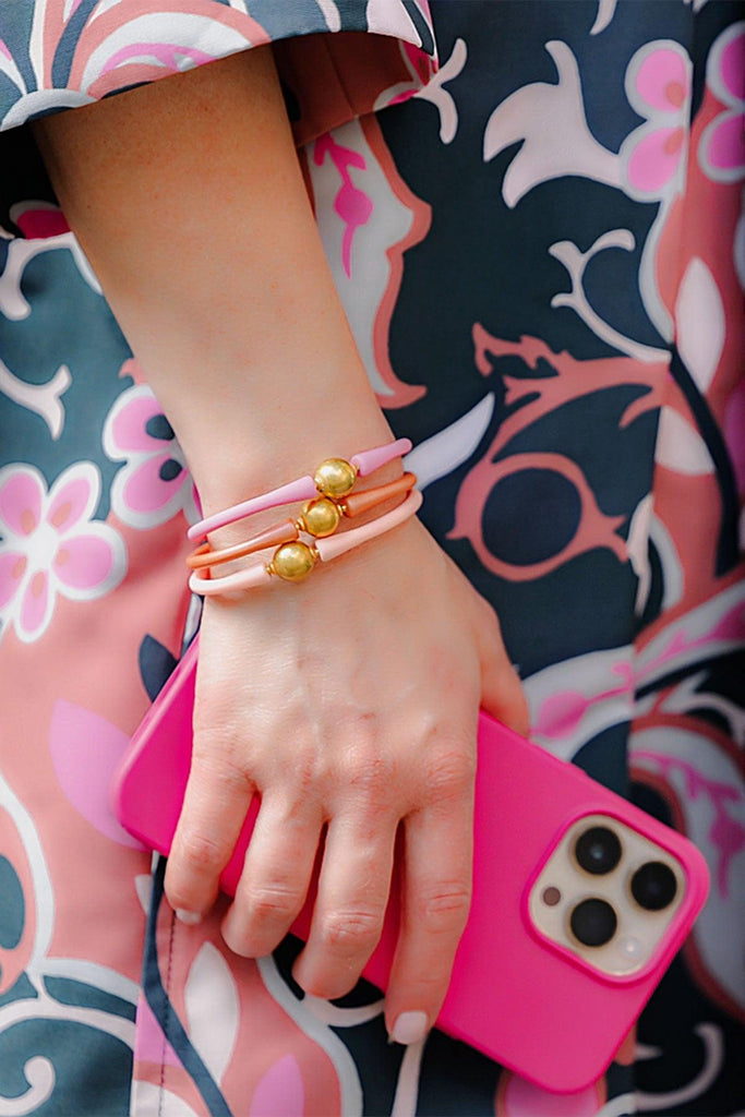 Bali 24K Gold Plated Ball Bead Silicone Bracelet in Bubblegum - Canvas Style