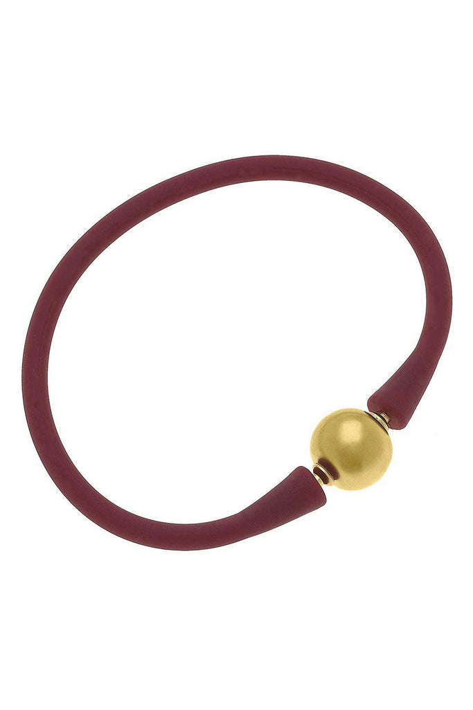 Bali 24K Gold Plated Ball Bead Silicone Bracelet in Burgundy - Canvas Style