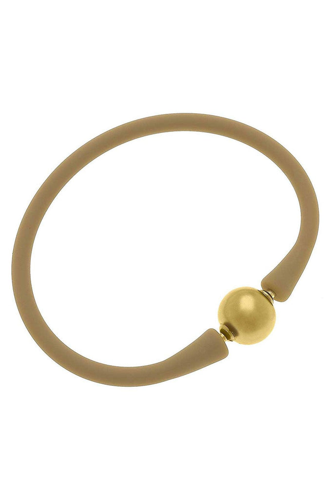 Bali 24K Gold Plated Ball Bead Silicone Bracelet in Cocoa - Canvas Style