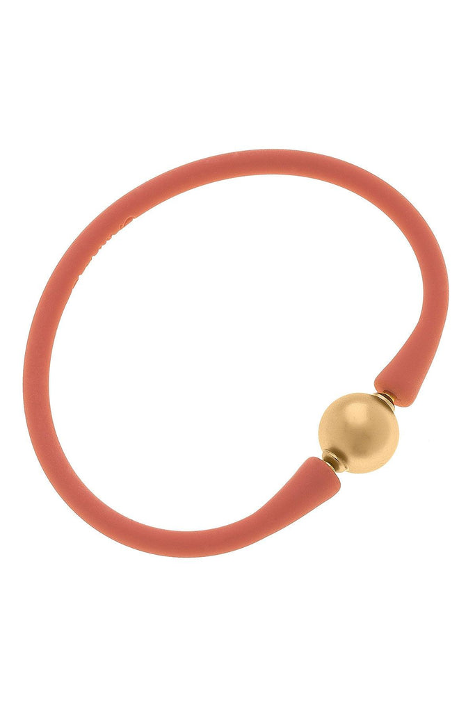 Bali 24K Gold Plated Ball Bead Silicone Bracelet in Coral - Canvas Style