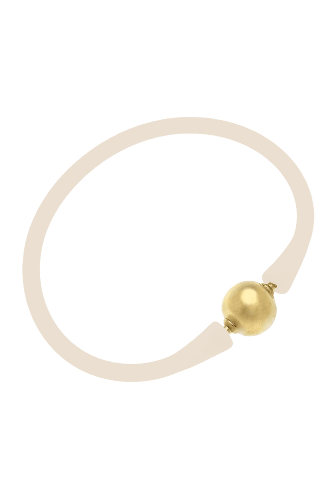 Bali 24K Gold Plated Ball Bead Silicone Bracelet in Eggnog - Canvas Style