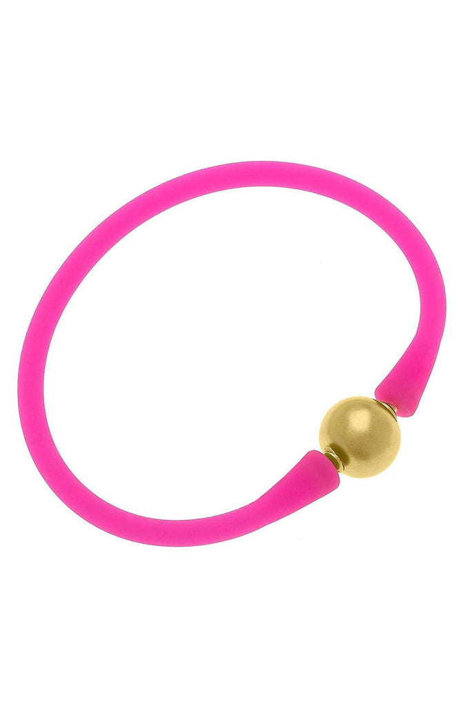 Bali 24K Gold Plated Ball Bead Silicone Bracelet in Fuchsia - Canvas Style