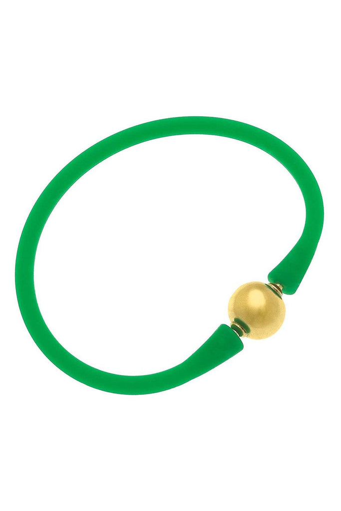 Bali 24K Gold Plated Ball Bead Silicone Bracelet in Green - Canvas Style
