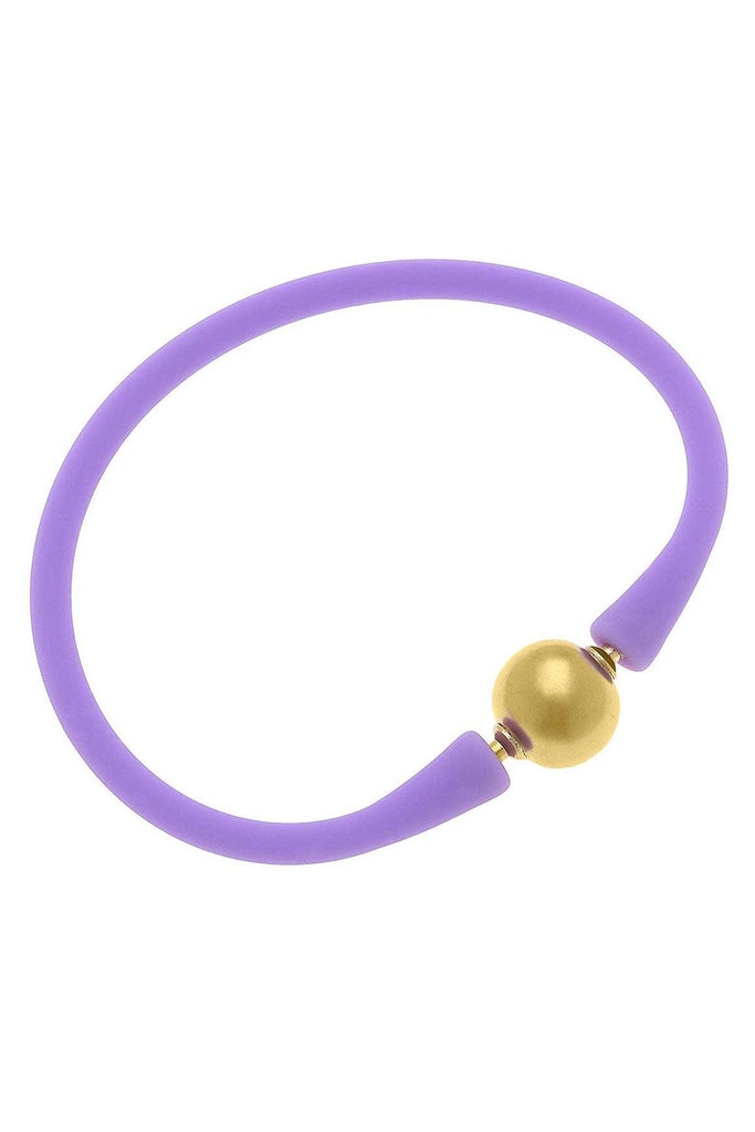 Bali 24K Gold Plated Ball Bead Silicone Bracelet in Lavender - Canvas Style