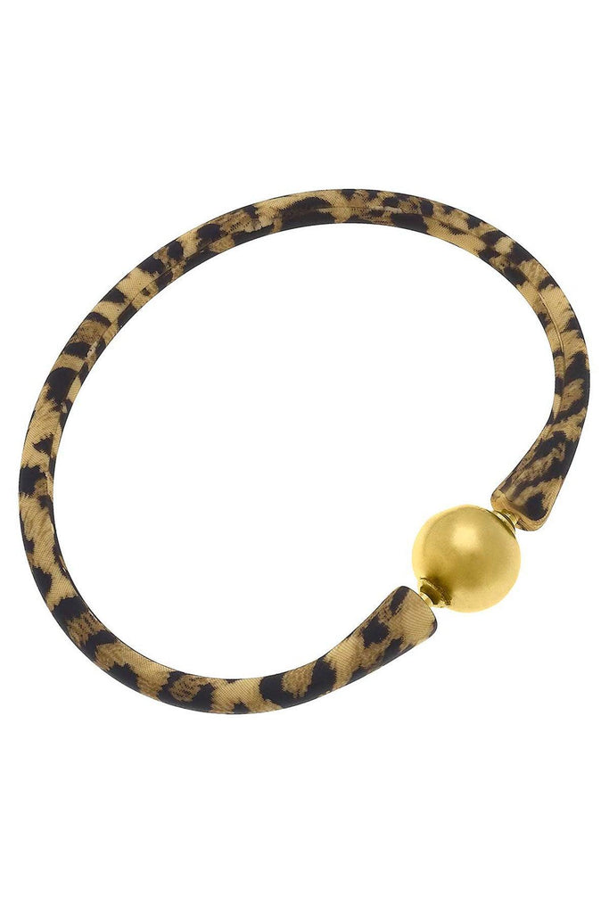 Bali 24K Gold Plated Ball Bead Silicone Bracelet in Leopard Print - Canvas Style