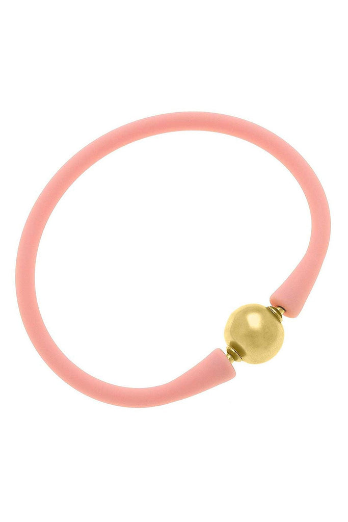 Bali 24K Gold Plated Ball Bead Silicone Bracelet in Light Pink - Canvas Style