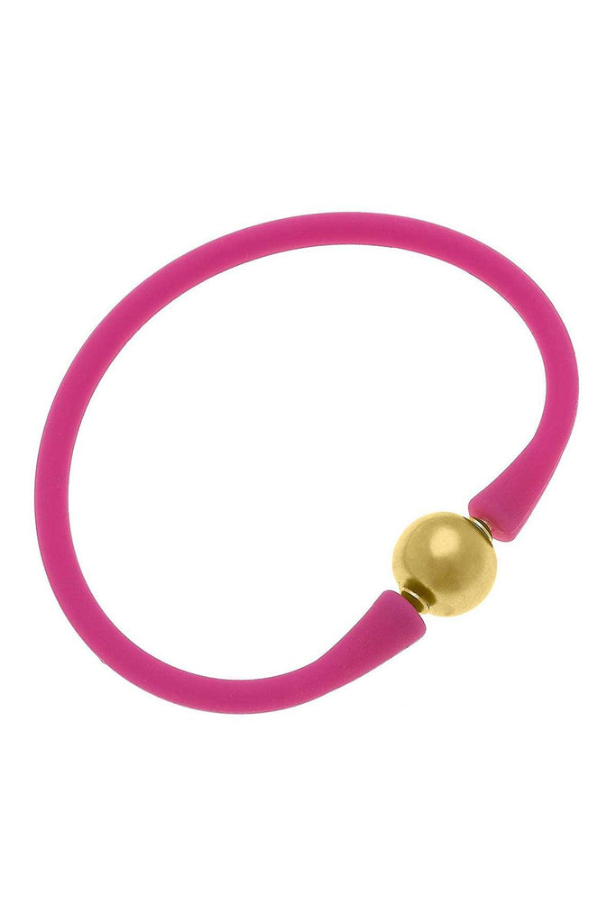 Bali 24K Gold Plated Ball Bead Silicone Bracelet in Magenta - Canvas Style