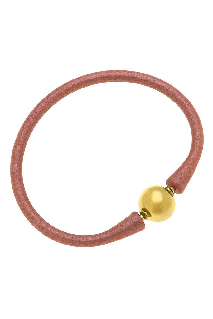 Bali 24K Gold Plated Ball Bead Silicone Bracelet in Metallic Bronze - Canvas Style