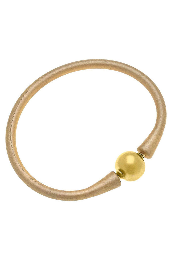 Bali 24K Gold Plated Ball Bead Silicone Bracelet in Metallic Gold - Canvas Style