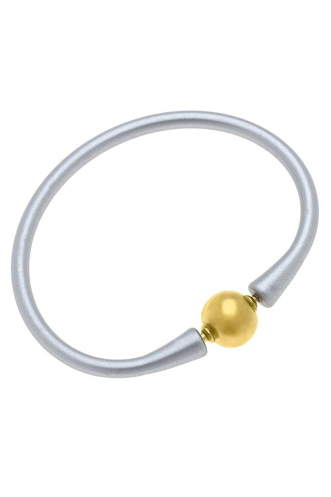 Bali 24K Gold Plated Ball Bead Silicone Bracelet in Metallic Silver - Canvas Style