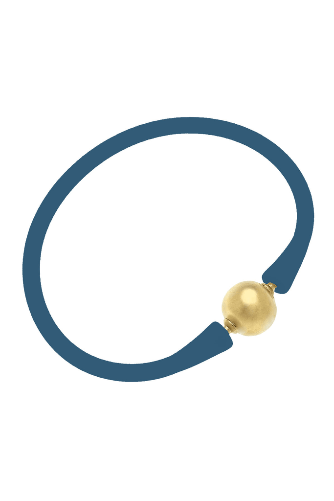 Bali 24K Gold Plated Ball Bead Silicone Bracelet in Midnight Blue - Canvas Style