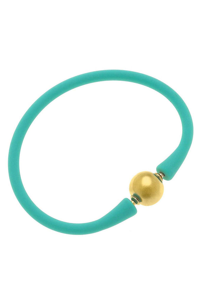 Bali 24K Gold Plated Ball Bead Silicone Bracelet in Mint - Canvas Style