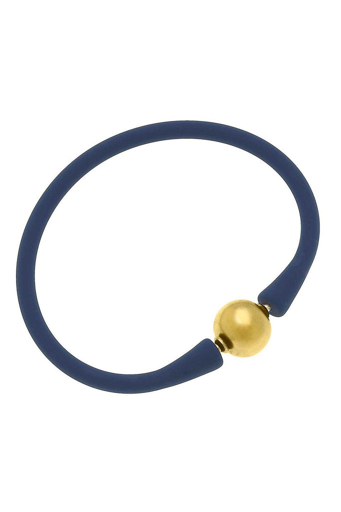 Bali 24K Gold Plated Ball Bead Silicone Bracelet in Navy - Canvas Style