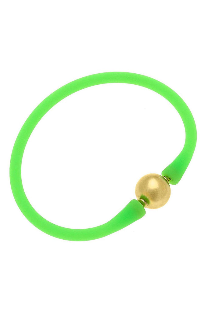 Bali 24K Gold Plated Ball Bead Silicone Bracelet in Neon Green - Canvas Style