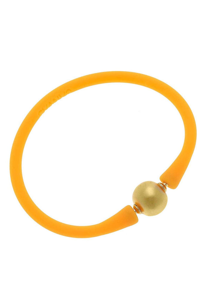 Bali 24K Gold Plated Ball Bead Silicone Bracelet in Neon Orange - Canvas Style
