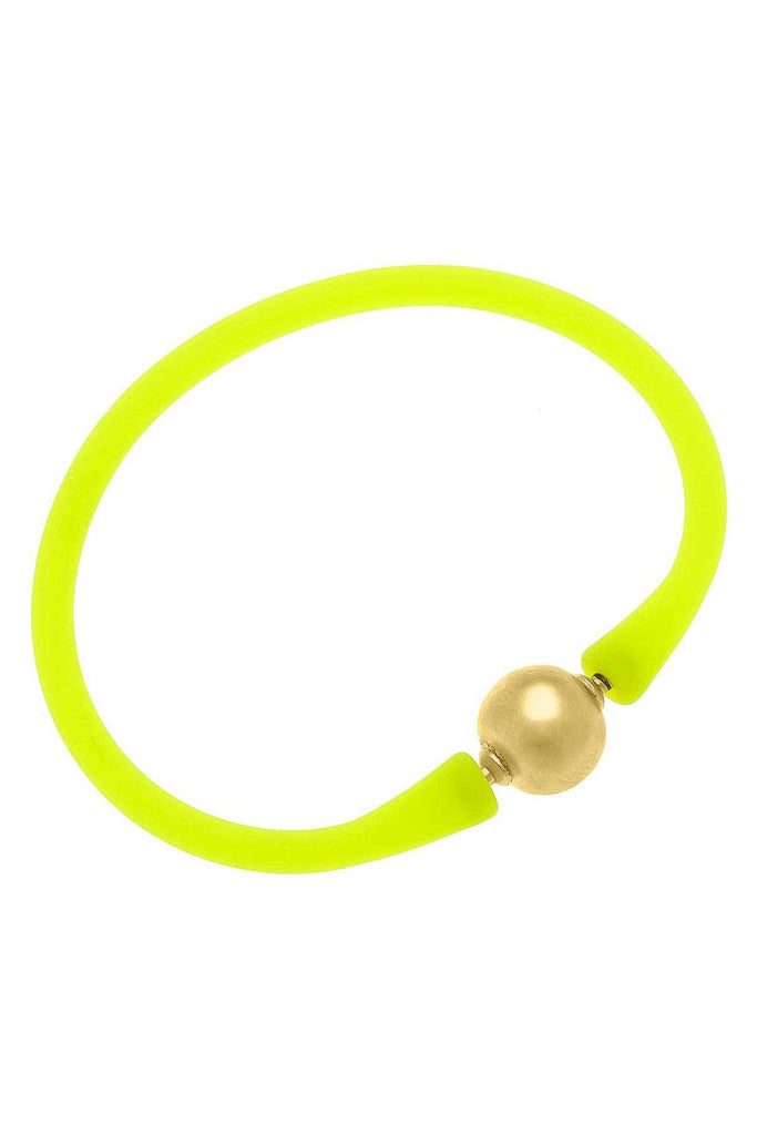 Bali 24K Gold Plated Ball Bead Silicone Bracelet in Neon Yellow - Canvas Style